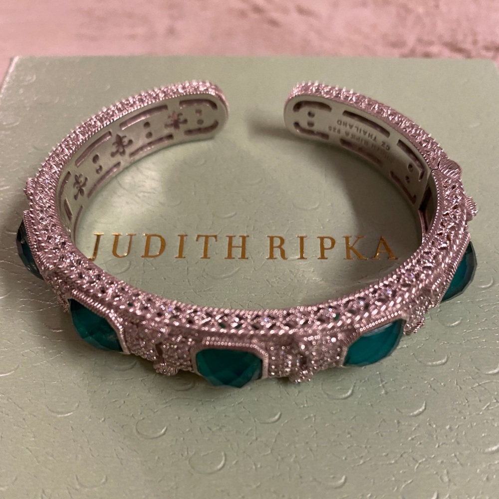 Judith Ripka SS CZ Green Stone Cuff Small
